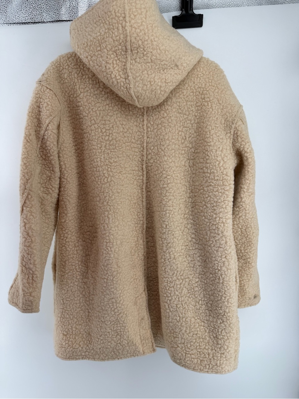 NWT American Eagle Outfitters Cream Hooded Teddy Coat Sherpa Wool Blend Size L - Picture 6 of 6
